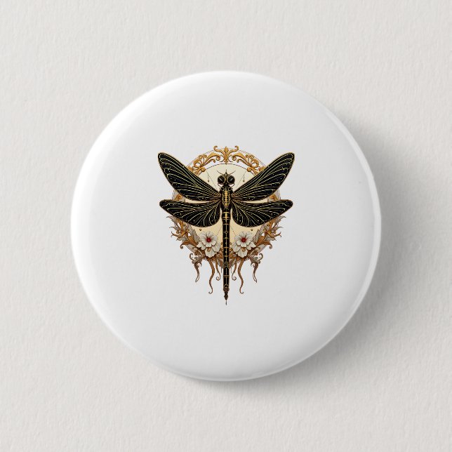 Art Nouveau Dragonfly Elegant Steampunk Button (Vorderseite)