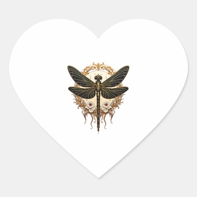 Art Nouveau Dragonfly Elegant Steampunk Herz-Aufkleber (Vorderseite)