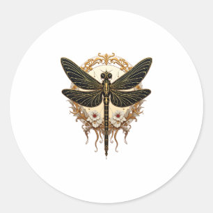 Art Nouveau Dragonfly Elegant Steampunk Runder Aufkleber