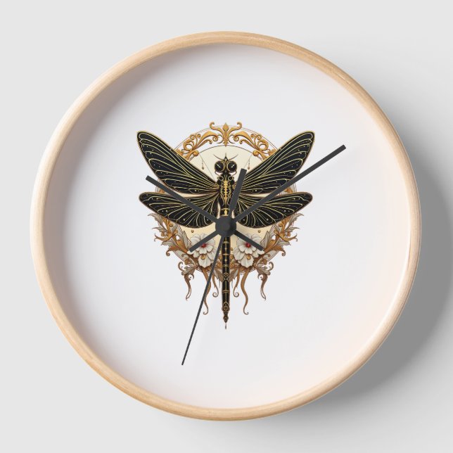 Art Nouveau Dragonfly Elegant Steampunk Uhr (Vorderseite)