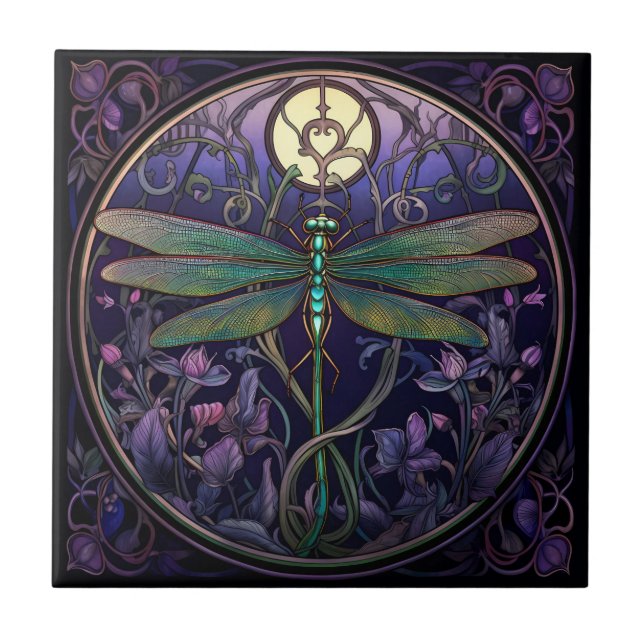Art Nouveau Dragonfly Tile (Swamp Collection) Fliese (Vorderseite)