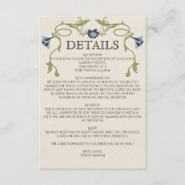 Art Nouveau Dusty Blue Navy Flowers Green Wedding Begleitkarte