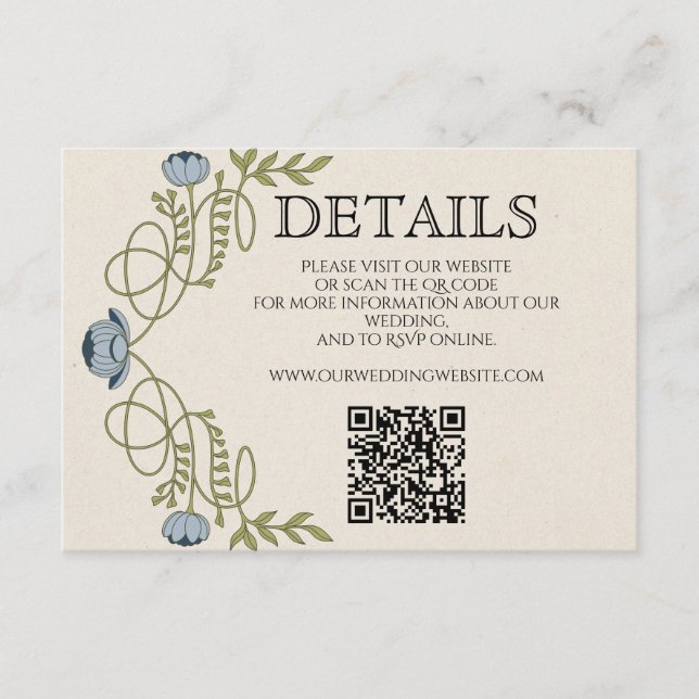 Art Nouveau Dusty Blue Wedding Details Website  Begleitkarte (Vorderseite)