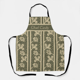 Art Nouveau Elegante Blume Beige und Sage Green Schürze