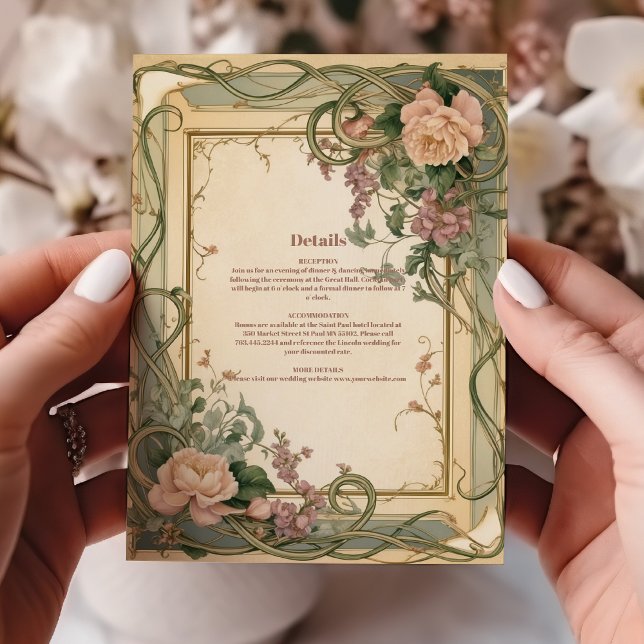 Art Nouveau Elegante Botanische Hochzeit Begleitkarte (Von Creator hochgeladen)