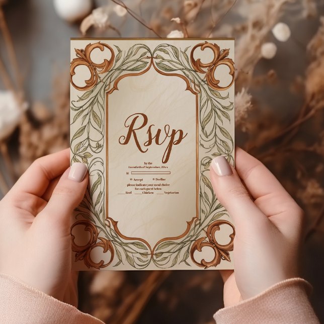 Art Nouveau Elegante Botanische Hochzeit RSVP Karte (Von Creator hochgeladen)