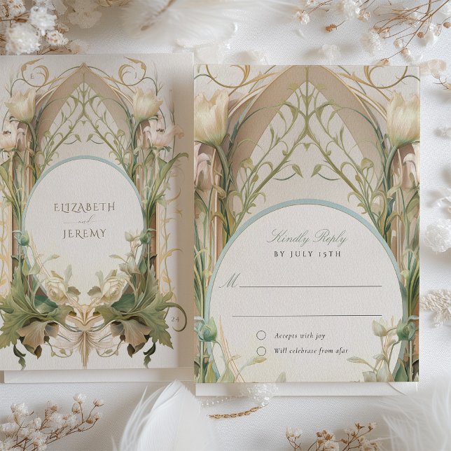 Art Nouveau Elegante: RSVP-Karte für Blumenzehen Einladung (Von Creator hochgeladen)