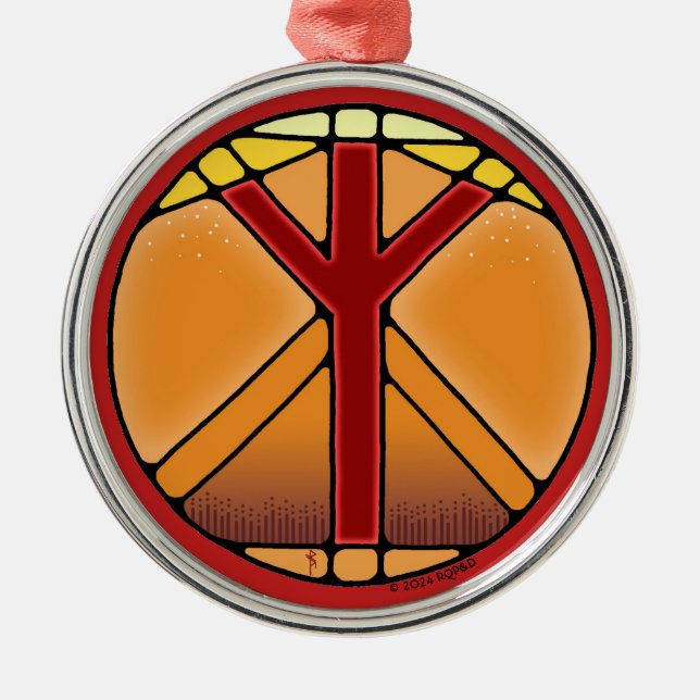 Art Nouveau Elhaz Rune of Protection Ornament Aus Metall (Vorne)