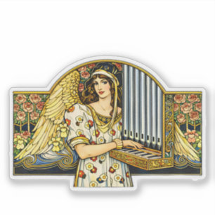 Art Nouveau Engel Orgelspieler Vintage Musik Aufkleber