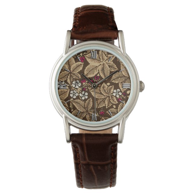 Art Nouveau Erdbeeren und Blätter, Dunkelbraun Armbanduhr (Vorderseite)
