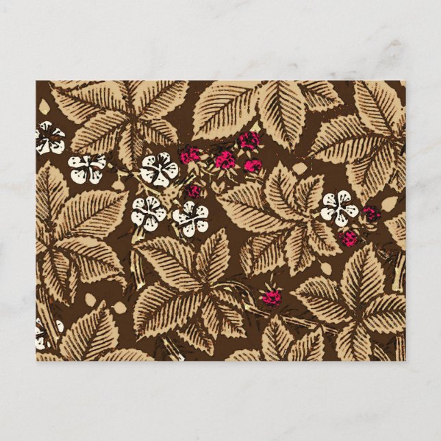 Art Nouveau Erdbeeren und Blätter, Dunkelbraun Postkarte (Vorderseite)