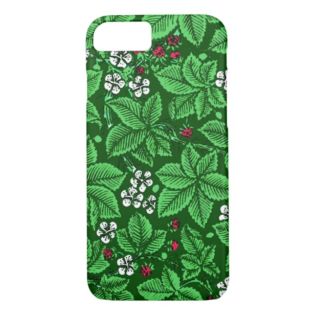 Art Nouveau Erdbeeren und Blätter, Emerald Green Case-Mate iPhone Hülle (Rückseite)