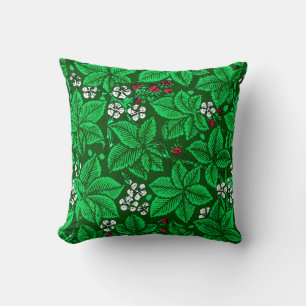 Art Nouveau Erdbeeren und Blätter, Emerald Green Kissen