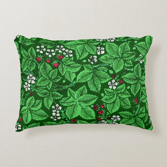 Art Nouveau Erdbeeren und Blätter, Emerald Green Zierkissen (Vorderseite)