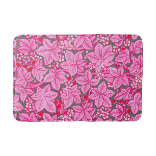 Art Nouveau Erdbeeren und Blätter, rosa und grau Badematte