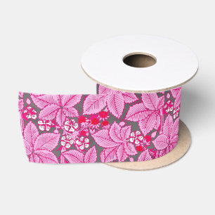 Art Nouveau Erdbeeren und Blätter, rosa und grau Satinband