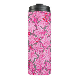 Art Nouveau Erdbeeren und Blätter, rosa und grau Thermosbecher