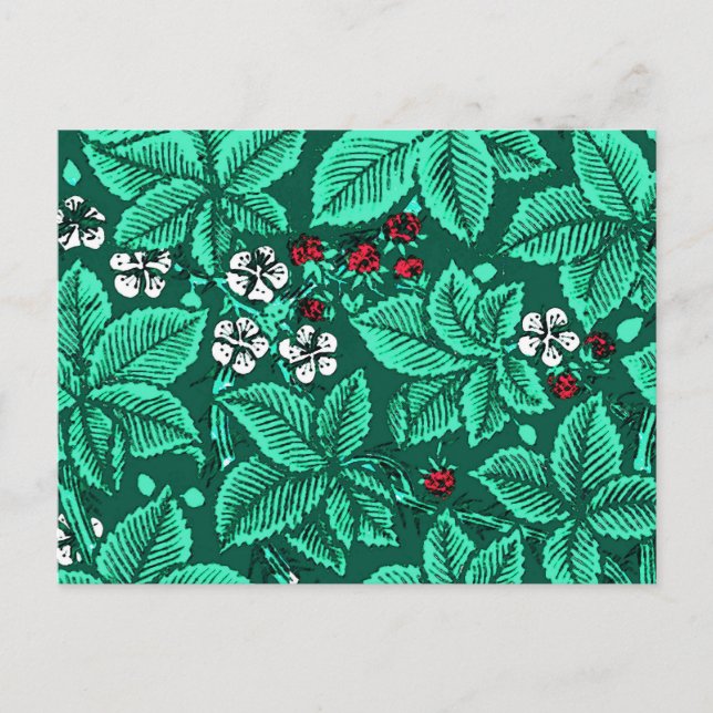 Art Nouveau Erdbeeren und Blätter, Türkis Postkarte (Vorderseite)
