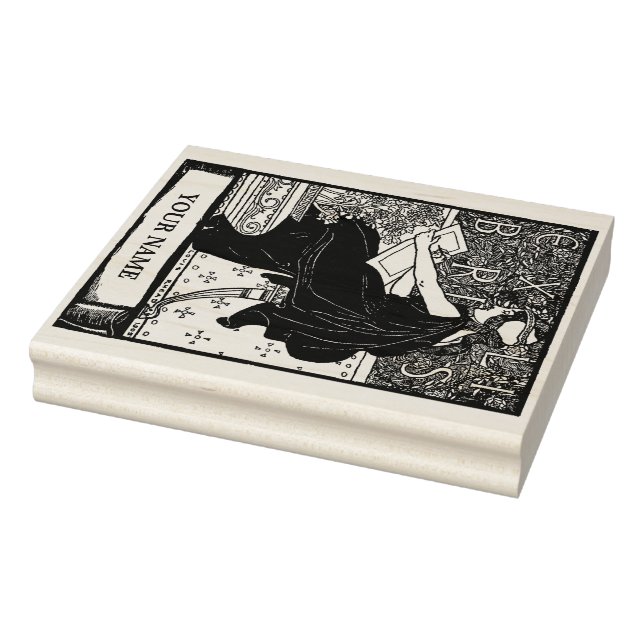 Art Nouveau Ex Libris Girl Writing Template Gummistempel (Stempel)