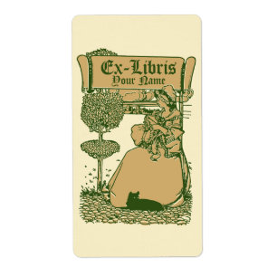 Art Nouveau Ex Libris Mädchen & Katze Vorlage
