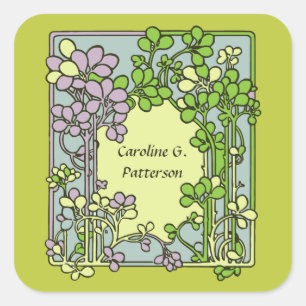 Art Nouveau Exlibris mit Blumenmotiv Quadratischer Aufkleber