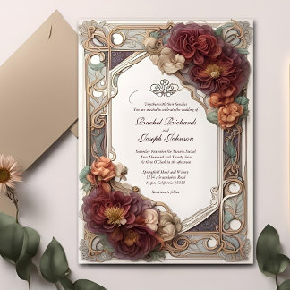 Art Nouveau Faire-part de mariage floral réaliste