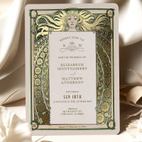 Art Nouveau Faire-part de mariage Gold Green par M
