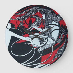 ART NOUVEAU FAUN Red Burgundy, Schwarz, Weiß Große Wanduhr