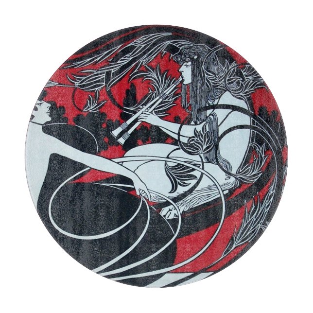 ART NOUVEAU FAUN Red Burgundy, Schwarz-weiß Schneidebrett (Vorderseite)