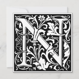 Art Nouveau Floral Alphabet Monogram Letter N Einladung