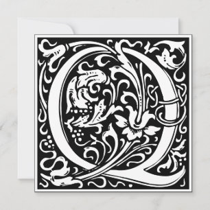 Art Nouveau Floral Alphabet Monogram Letter Q Einladung