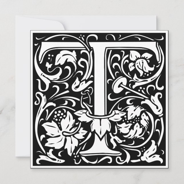 Art Nouveau Floral Alphabet Monogram Letter T Einladung (Vorderseite)