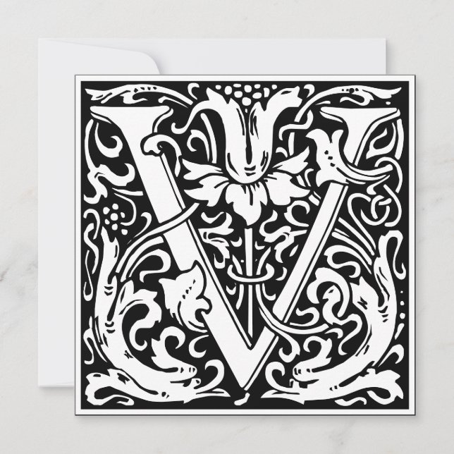 Art Nouveau Floral Alphabet Monogram Letter V Einladung (Vorderseite)