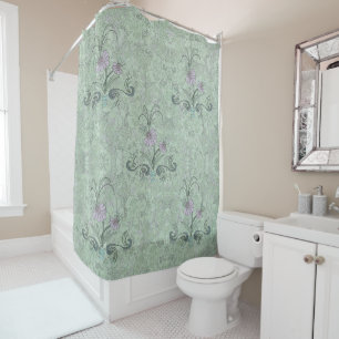 Art Nouveau Floral Bale Sage Dusty Lilac Duschvorhang