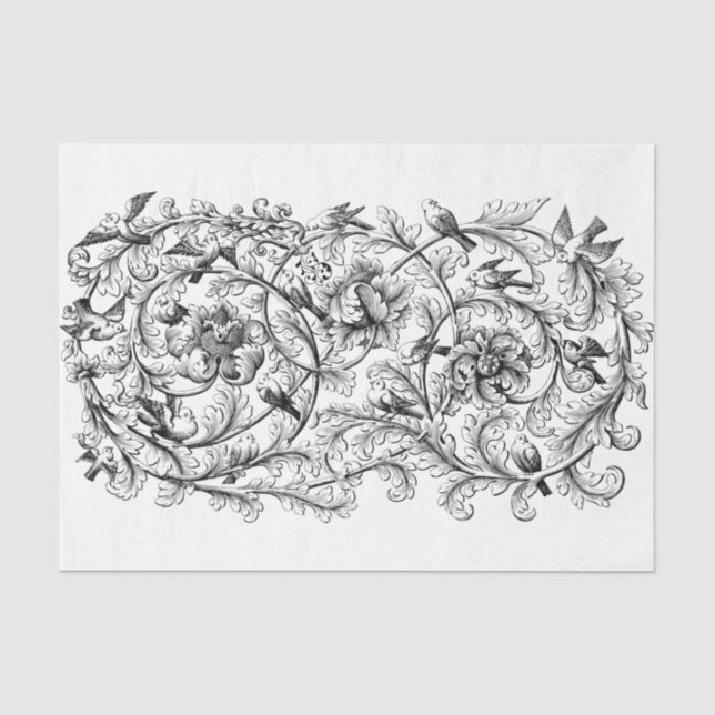 Art Nouveau Floral Blüh Zeichnend Dekoupage Seidenpapier (Vorderseite)