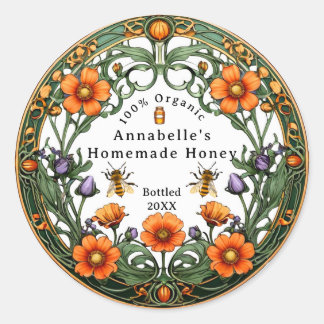 Art Nouveau Floral Boarder Homemade Honig Runder Aufkleber