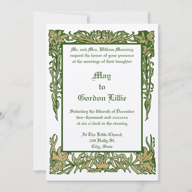 Art Nouveau Floral Border von H. Nelson Wedding Einladung (Vorderseite)
