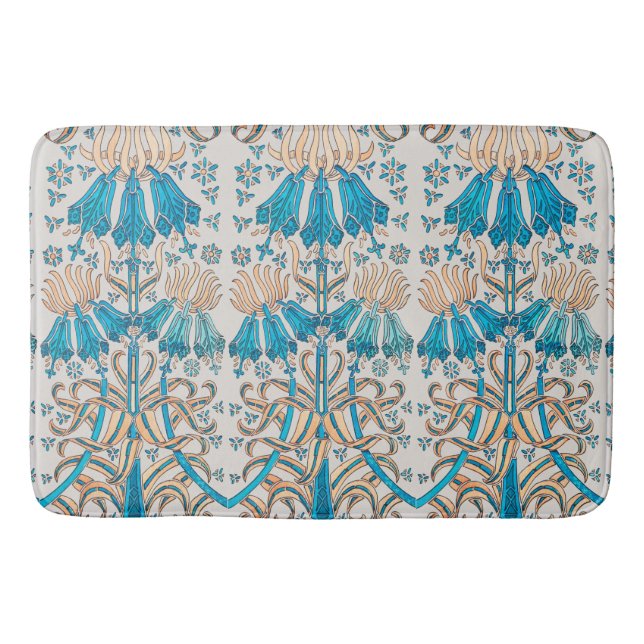Art Nouveau Floral Botanical Blue Creme Muster Badematte (Vorderseite)