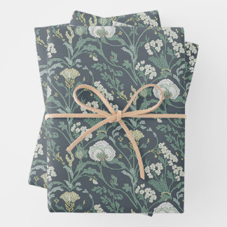 Art Nouveau Floral Creme Green Geschenkpapier Set