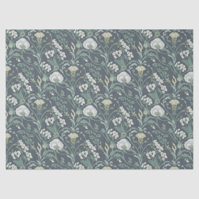 Art Nouveau Floral Creme Green Seidenpapier (Vorderseite)