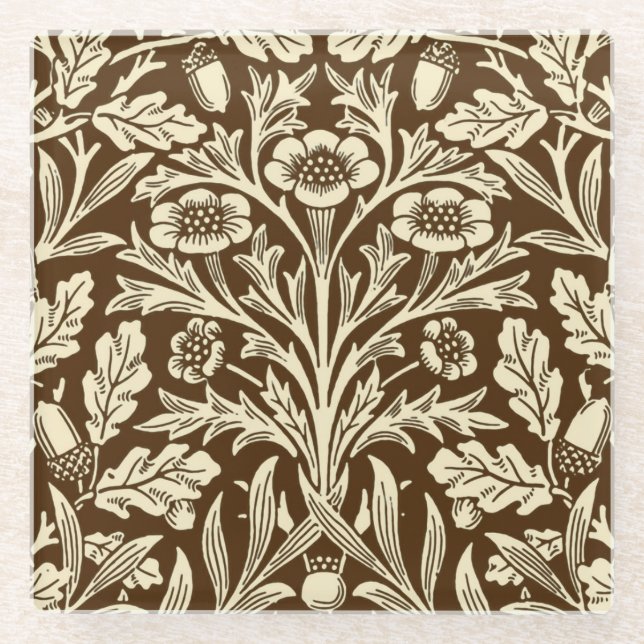 Art Nouveau Floral Damask, Dark Brown and Beige Glasuntersetzer (Vorderseite)
