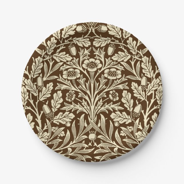 Art Nouveau Floral Damask, Dark Brown and Beige Pappteller (Vorderseite)