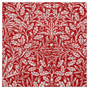 Art Nouveau Floral Damask, Deep Red and White Stoff