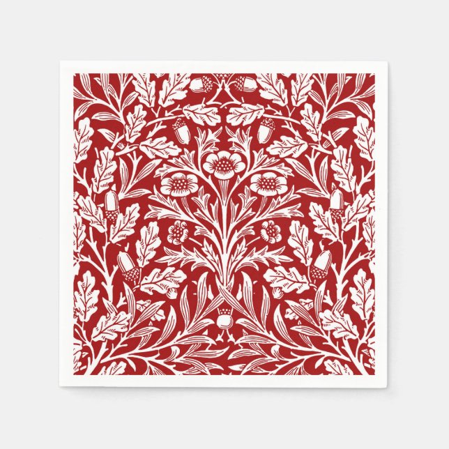 Art Nouveau Floral Damask, Dunkelrot und Weiß Serviette (Vorderseite)