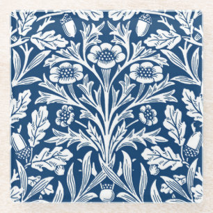 Art Nouveau Floral Damask, Kobalt Blau und Weiß Glasuntersetzer