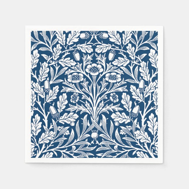 Art Nouveau Floral Damask, Kobalt Blau und Weiß Serviette (Vorderseite)