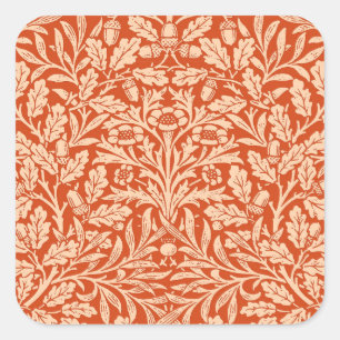 Art Nouveau Floral Damask, Mandarin Orange Quadratischer Aufkleber