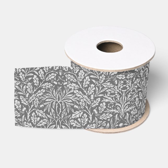 Art Nouveau Floral Damask, Silbergrau / Grau Ripsband (Spule)