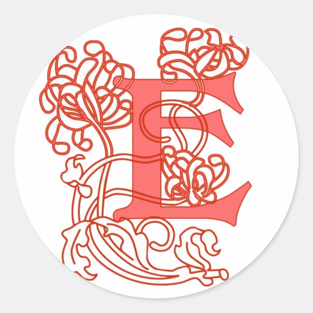 Art Nouveau Floral "E" Monogramm Runder Aufkleber (Vorderseite)