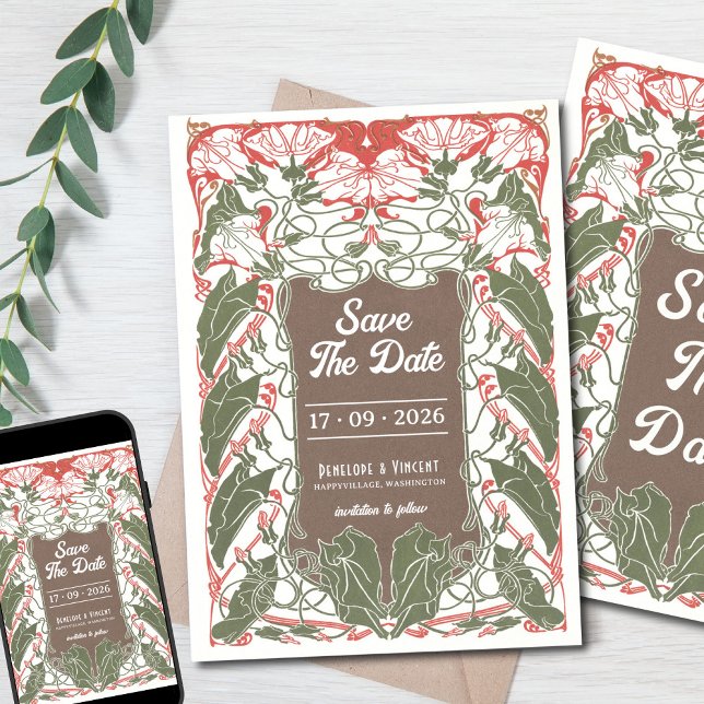 Art Nouveau Floral Elegante 2 Save the Date Einladung (Von Creator hochgeladen)